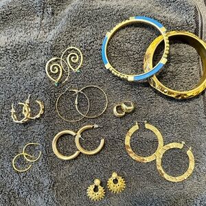 Gold Hoop Earrings and Bracelet set